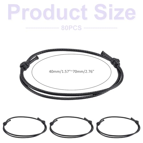 UNICRAFTALE 80Pcs Black Bracelet Makings Waxed Polyester Cord Adjustable Bracelet Making Cord Bracelet Inner Diameter 40~70mm for Women Men Jewelry Making Supplies