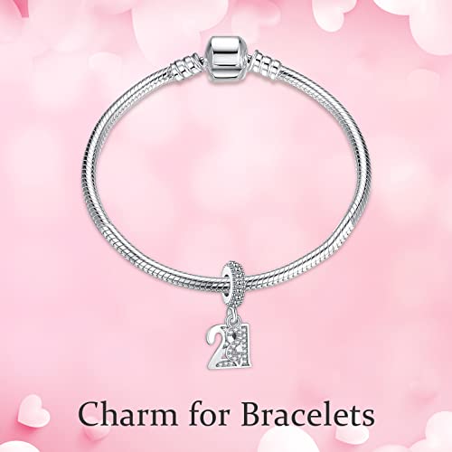 Love Family Friendship Graduation Mothers Nurses Day S925 Bead Pendant Charms for Pandora Bracelets Necklaces, Gifts Women, for Anniversary Birthday Valentines Day Christmas, Silver Gold - style: Number 21 Charms Pendant