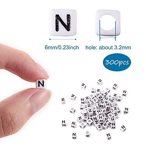 FASHEWELRY 300Pcs Cube White Acrylic Letter Beads 6x6mm Letter N Alphabet Beads for DIY Bracelet Necklace Jewelry Making - color: Letter N, size: 6x6x6mm