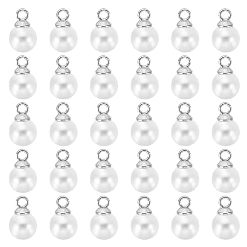PATIKIL Pearl Charm, 100pcs Pearl Beads Faux Pearl Pendant Charm DIY for Jewelry Making Bracelets Earrings Necklace Crafts - color: Silvery White, size: 6mm