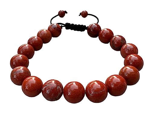 GAF TREASURES Grade A ++ Gemstone Round Bead Adjustable Bracelet 10mm, Genuine Crystal Bead Bracelet, Gift for Men & Women - color: Red Jasper