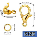 1000PCS Jewelry Making Accessories Set, 100 Lobster Claw Clasps 300 Crimp Beads Crimp Beads Clasps Caps 600 Open Jump Ring Connectors for DIY Bracelet Necklace Crafts Jewelry Making(Gold) - color: Gold