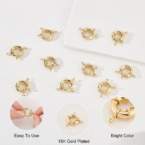 PH PandaHall 10pcs Real Gold Plated Metal Spring Ring Clasps Big Round Close Ring Clasp Findings for DIY Necklaces Anklets Jewelry Making 17mm Diameter - color: Gold/10pcs, size: 17mm