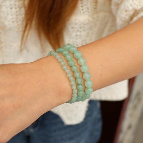 3 PCS Healing Crystal Bracelets for Women 8mm Natural Stone Beaded Stretch Bracelet Amethyst Jewelry Gifts - color: 4,6,8mm Green Aventurine