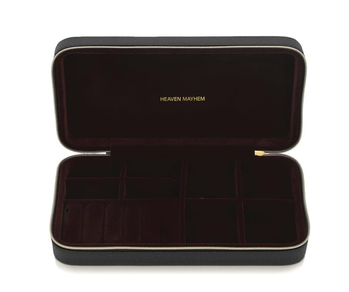 Heaven Mayhem Jewelry Travel Case – Structured Travel Organizer for Necklaces, Earrings & Rings – 8 Compartments with Soft Velvet Interior - style: Onyx Case