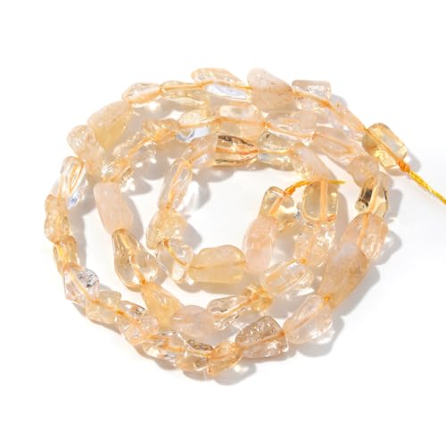 6-8mm Natural Citrine Nuggets Oval Free Tumbled Pebble Semi Precious Gemstone Loose Stone Beads Approx 15.5 inch for DIY Jewelry Making - color: Citrine