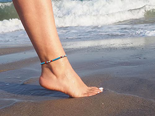 XIJIN 18 Pieces Elastic Beaded Anklets for Women Handmade Beach Boho Colorful Beads Ankle Bracelets Set - color: Colorful b