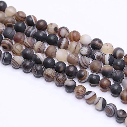 Natural Gemstone Loose Beads Smooth Round Approxi 15 inch DIY Bracelet Necklace for Jewelry Making (8mm, Matte Brown Stripe Agate) - color: Brown Stripe Agate, size: 8mm