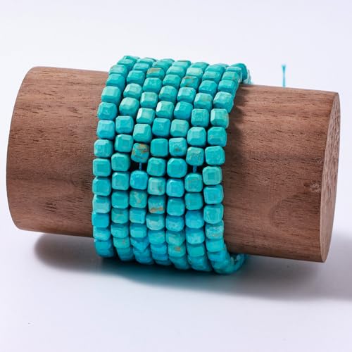 Natural Faceted Blue Turquoise Cube Stone Beads 5-5.5mm 60pcs/str Loose Square Semi Gemstone Stone Beads for Making Bracelets Necklace Earrings - color: Blue Turquoise