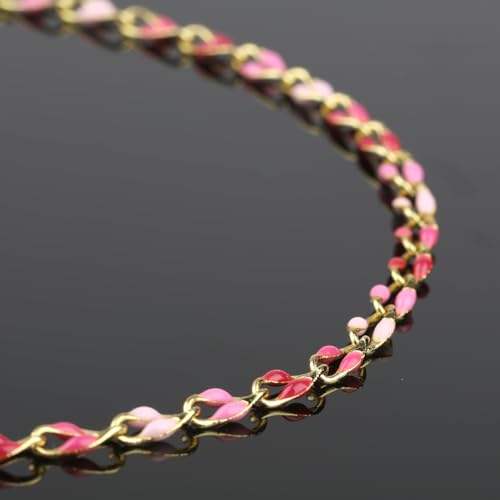 YOUBEIYEE Rose Pink Enamel Cable Chain for Jewelry Making Gold Plated Brass Jewelry Chain Roll with Jump Rings and Lobster Clasps - color: Rose Pink