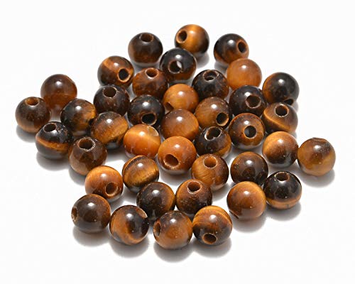 AD Beads Natural Gemstone 8mm Round Loose Beads Big Hole 2.5mm Sized 40pcs (Yellow Tiger's Eye) - color: Yellow Tiger's Eye