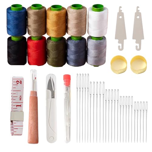 43 Pcs Big Eye Sewing Needle Kit，Includes Stainless Steel Needles, Thread Ripper, Thimble, 10 Thread Colors & Threaders ，Portable DIY Craft Set for Clothes Repair