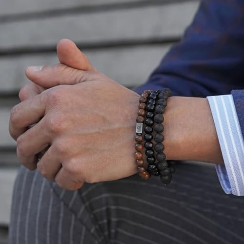RANKEEF Tiger Eye Bracelet For Men 8MM Natural Stone Stretch Adjustable Black Crystal Beaded Bracelet for Men Women Gifts - color: 3,blue,tiger eye