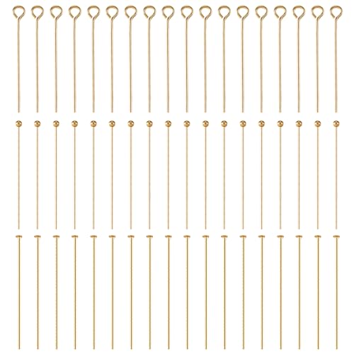 Craftdady 300Pcs 18K Gold Brass Eye Pins Flat & Ball Head Pins 30mm Golden Jewelry Pins Set Small Open Eye Metal Pins Needles for Crafts DIY Earring Pendants Jewelry Making Findings - color: 18K Gold, Mixed Pins