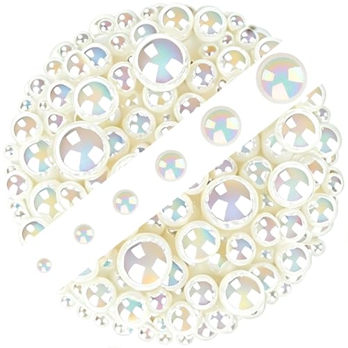 1500 Pcs AB Half Pearls for Crafting, Mixed Sizes 3/4/5/6/8/10mm Flatback Pearl Beads for Crafts, Gems for Nail Art Making, Shoes Clothes Embellishments (A04 Cream AB) - color: A04 Cream AB