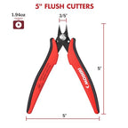 ARROW Micro Wire Cutters, 5" Precision Flush Cutters with Streamlined Handle and Ultra-Sharp Cutting Edge, Side & Diagonal Flush Cut Pliers for Electronics, Jewelry, Crafts, Zip Ties and Soft Wires