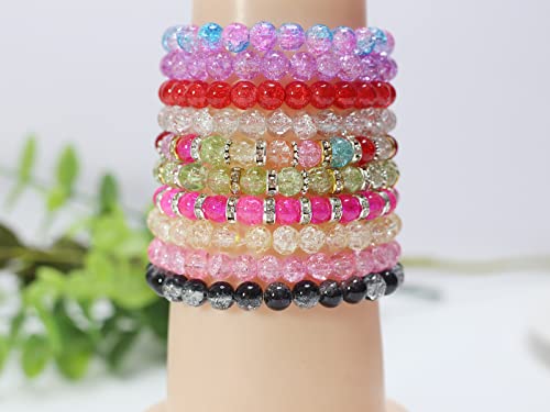 720PCS 8mm Crackle Glass Round Bulk, Bracelet Space Loose Smooth Beads for Jewelry Making Earring, Necklaces, and DIY Crafts,Keychains, Lanyards & Adult Crafting - size: 8mm Crackle Mixed