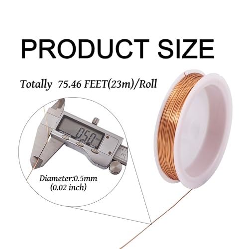 Cheriswelry 24 Gauge Raw Copper Craft Wire Beading Wire Tarnish Resistant Metal Wire 0.5mm for Jewelry Making Supplies Wrap Accessory Garden Decor, 75.46 Ft - size: 24 Gauge(0.5mm)