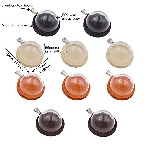 ZenRa 10-Piece Glass Dome Pendant Set with Wooden Base and Hollow Glass Cabochons (30mm Mixed Color) - size: 30mm Dome Mixed Color