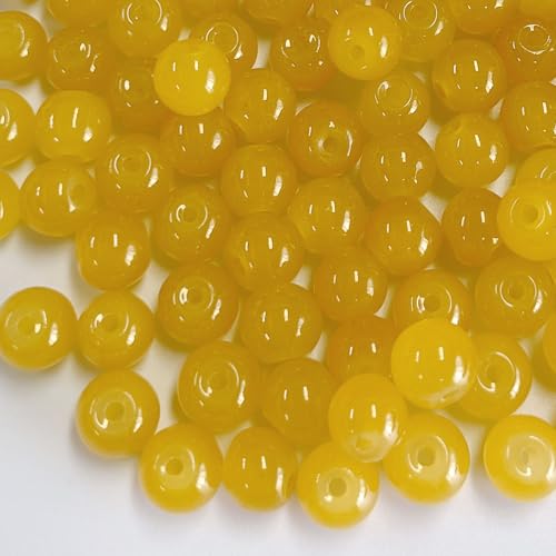 200PCS Glass Beads 8mm Glass Beads for Bracelets Necklaces Jewelry Making DIY Crafts (Pure Yellow) - color: Pure Yellow