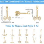 Beebeecrfat 12Pcs 12 Styles Gold Tool Pendant Charms Mini 18K Gold Plated Brass Cubic Zirconia Wrench & Plier & Hammer & Axe Home Tool Charms for Jewelry Making Necklaces Bracelets Earring DIY Crafts - color: Gold