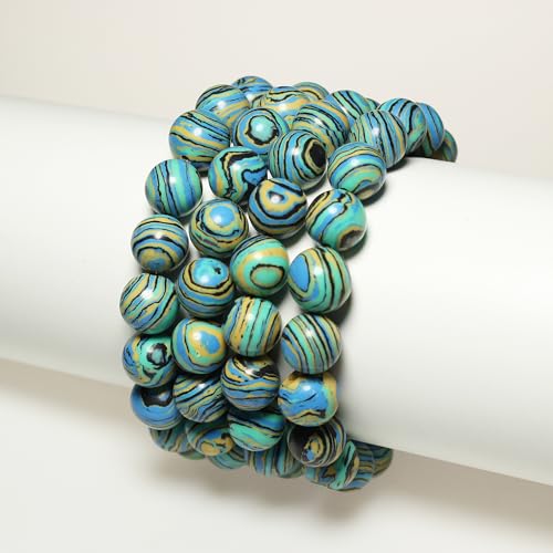 MJDCB Synthesis Colour Malachite Beads Beautiful Fashion Round Stone Beads for DIY Jewelry Making 15" (10mm, Blue- Gold - Black) - color: Blue Gold Black Malachite, size: 10mm