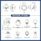 PH PandaHall 60 Sets Flower Toggle Clasps 10 Styles T-bar Closure Clasps Toggle Jewelry Clasp Flower Leaf Bird Metal Bar and Ring Clasp Connectors for Necklace Bracelet Jewelry Making, Antique Silver
