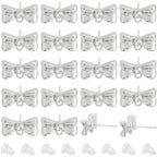 SUNNYCLUE 1 Box 20 Sets 925 Sterling Earring Studs with Loop Earring Posts Findings Silver Rhinestone Bowknot Ear Post Stud with Hole Bulk for Jewelry Making Accessories DIY Crafts Supply - style: Bow 1