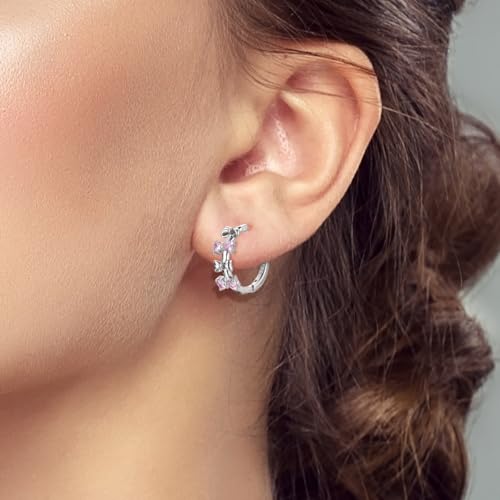 LAZA 925 Sterling Silver Hoop Earrings for Women, Sterling Silver Butterfly Hoops Colorful Flowers Hoop Huggie Earrings Hypoallergenic Jewelry Gifts for Women - color: Love Heart Bow Earring
