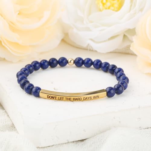 INSYOHO Dont Let the Hard Days Win Bracelet – Inspirational Healing Crystal Bracelet for Women & Men, Agate & Amethyst Beaded Adjustable, Motivational Gift for Stress Relief & Positivity - color: lapis lazuli