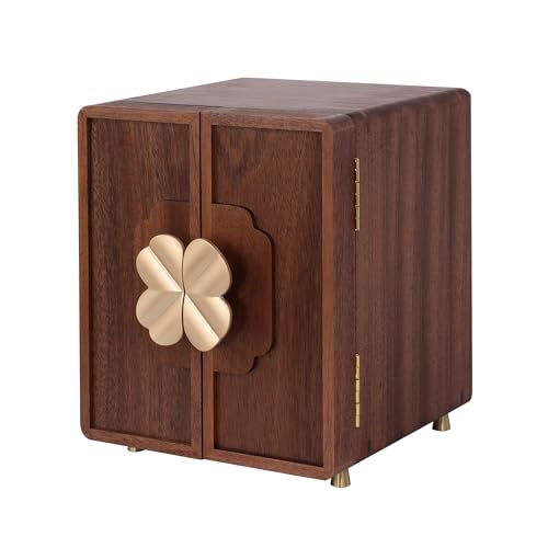 Jewelry Box for Women Girls, Wooden Jewelry Box Organizer Functional With Drawers, 5 Layers Jewelry Storage Organizer for Earring, Ring, Necklace, Bracelets - color: Walnut Wood 4 Leaf Clover