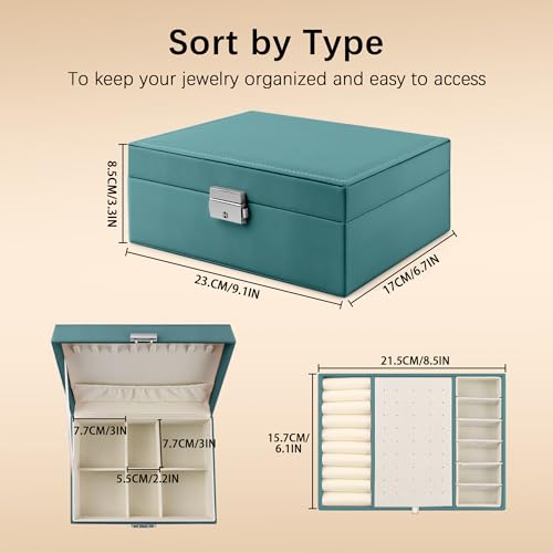 Homeanda Jewelry box 2 layer Jewelry box Leather Jewelry boxes for Women Girls Teens Jewelry organizer box Jewelry Storage box with lock(Green) - color: Green