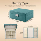 Homeanda Jewelry box 2 layer Jewelry box Leather Jewelry boxes for Women Girls Teens Jewelry organizer box Jewelry Storage box with lock(Green) - color: Green