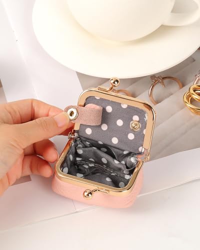 COOLYOUTH Leather Mini Jewelry Box Travel Jewelry Case Portable Small Coin Purse with Kiss Lock (Pink) - color: Small-Pink