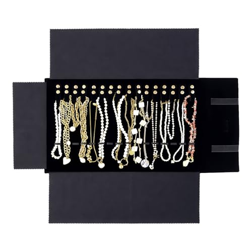 UnionPlus Velvet Travel Jewelry Roll Bag Organizer for Necklace, Elastic Band and Anti-winding, Black - color: Black, size: Medium