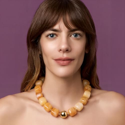 Chunky Necklaces for Women, Trendy Colorful Square Acrylic Resin Beads Statement Choker Necklace, Lightweight Boho Summer Beach Vacation Jewelry - color: Honey color