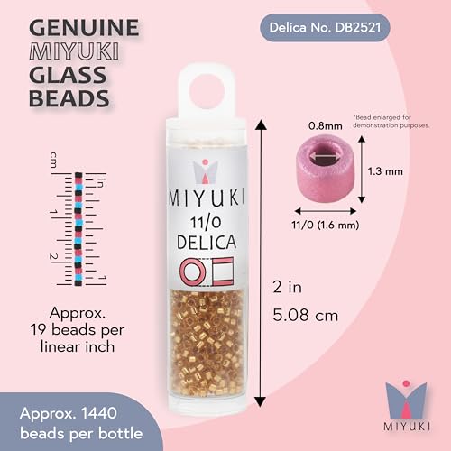 Miyuki Delica Seed Beads – Size 11/0 (1.6 mm), DB2521, Gold Plate Royal-Lined, 7.2 g, Approx. 1440 Beads, Made in Japan - color: DB2521 - Gold Plate Royal-Lined