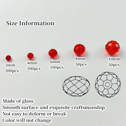 600pcs Crystal Glass Beads 3mm 4mm 6mm 8mm 10mm Rondelle Faceted Crystal Beads Spacer Beads for Necklace Bracelet Earrings DIY Jewelry Crafts Making Supplies(Red) - color: Red