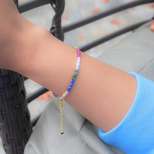 Faceted Bracelet for Women, Certified 925 Sterling Silver with 18K Gold Vermeil Healing Crystal Bracelets for Women - Crystals and Healing Stone Bracelet Women Jewelry for Gift - color: Multi