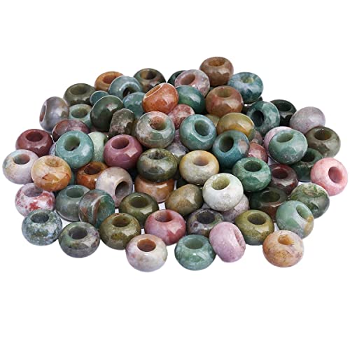 SUNYIK Indian Agate Large Hole (6mm) Rondelle Loose Charms European Bead fits Bracelet,Jewelry Makings Pack of 20 - color: #1-Multi Green-Indian Agate, size: 14x8mm