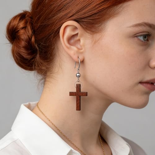 40 Pcs Religious Cross Beads for Bracelets, Cross Charms for Jewelry Making, Bracelets, Necklaces, DIY Crafts - color: 40pcs, 43x29mm, Brown