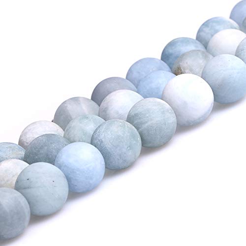 GEM-Inside Natural 12mm Aquamarine Quartz Gemstone Loose Beads Frosted Round A Grade Crystal Energy Stone Power for Jewelry Making 15" - color: Aquamarine, size: 12mm