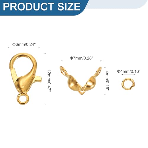 uxcell 570Pcs Jewelry Making Accessories Set with 50Pcs Lobster Claw Clasps, 400Pcs Open Rings, 120Pcs Crimp Bead Covers for Jewelry Making, Gold - color: Gold