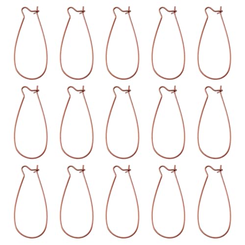 PH PandaHall 50-Piece Red Copper Kidney Earring Wires, Brass Hoop Earrings Components, 33mm/1.3inch