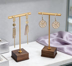 3 Pack Earring Display Stand, Golden Metal Earring T Bar Stand, Jewelry Towers with Wooden Square Base, Earring Hanging Holder for Jewelry Organizer Display
