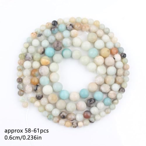 Stone Beads, 60pcs Amazonite, 6mm Round Loose Beads for Jewelry Making, Bracelets, with Bag, String & Card - color: Amazonite, size: 6mm