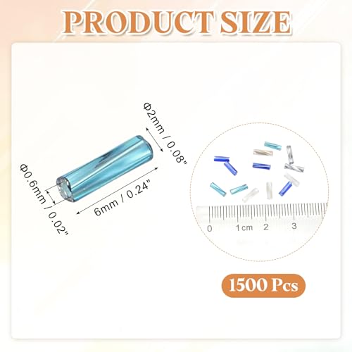 uxcell 1500Pcs Glass Bugle Seed Beads, 6x2mm Mini Long Tube Seed Beads Tube Loose Glass Seed Spacer Bead for DIY Earring Bracelets Necklace Jewelry Making Embroidery, Blue - color: Blue