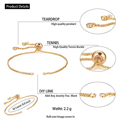 DanLingJewelry 20pcs Adjustable Slider Bracelet Slider Extender Chains with Rhinestones Ends for Jewelry Making DIY 8 Inches(226mm) G - color: StyleⅠ-20 pcs-Golden