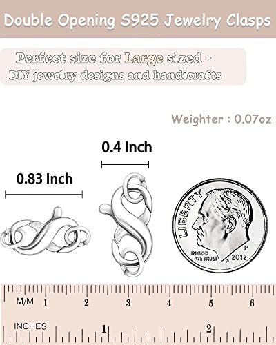 Dailyacc S925 Double Opening Lobster Clasp Sterling Silver and Gold Necklace Bracelet Extender Clasps and Closures for DIY Jewelry - color: Silver 2PCS, size: 15.5mm × 7.5mm