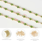 KYUNHOO 16.4ft Jewelry Chain for Crafts Making, Green Glass Bead Necklace Chains Bulk for Women with Jump Rings and Lobster Clasps Jewelry Findings - color: Green Bead-Gold